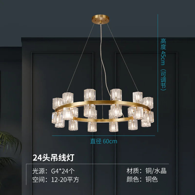 Living room crystal chandelier post-modern simple high-end atmosphere villa restaurant American copper lamp luxury bedroom study