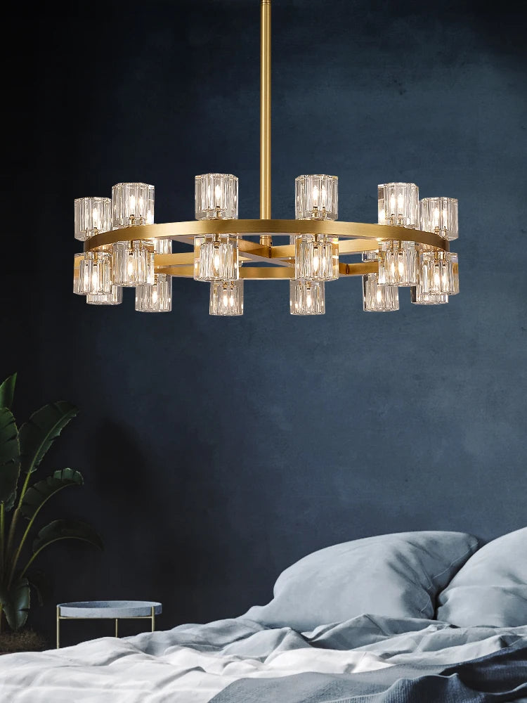 Living room crystal chandelier post-modern simple high-end atmosphere villa restaurant American copper lamp luxury bedroom study