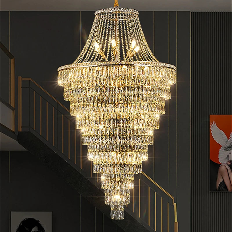 Living room pendant lamp duplex villa, hollow building, middle rise, deluxe hall, crystal lamp duplex building