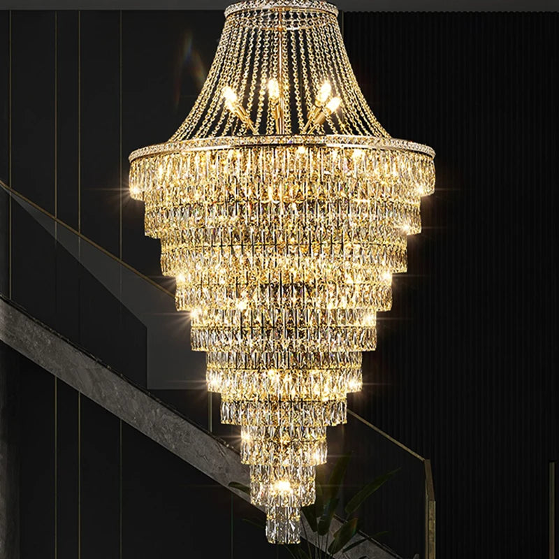 Living room pendant lamp duplex villa, hollow building, middle rise, deluxe hall, crystal lamp duplex building