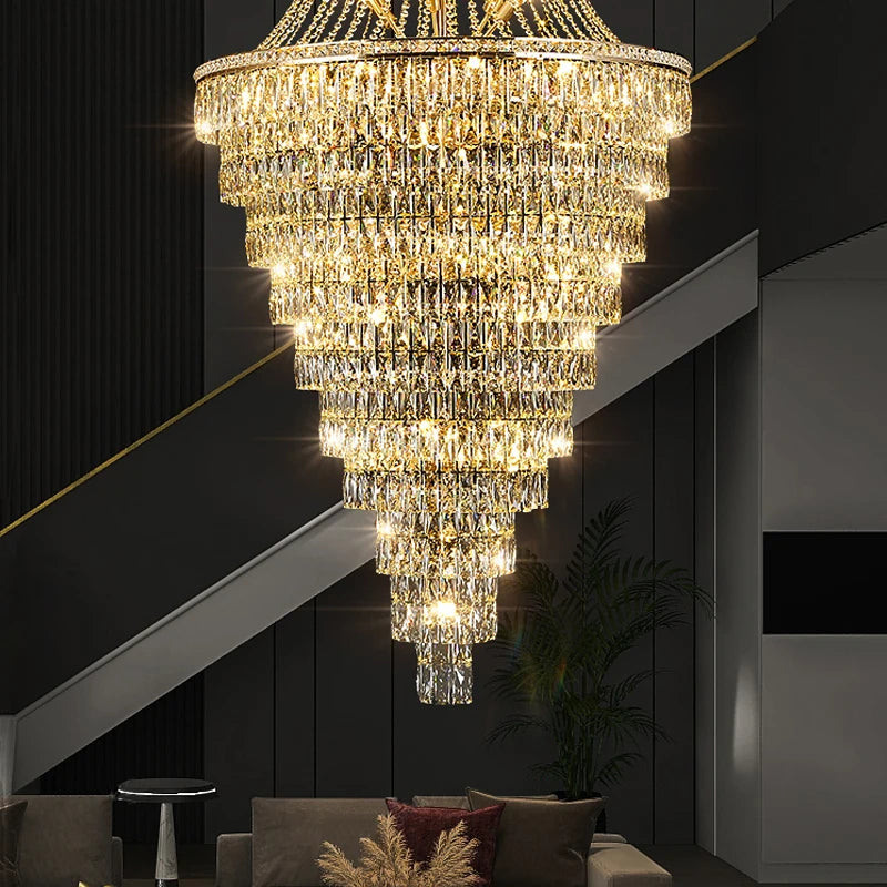 Living room pendant lamp duplex villa, hollow building, middle rise, deluxe hall, crystal lamp duplex building