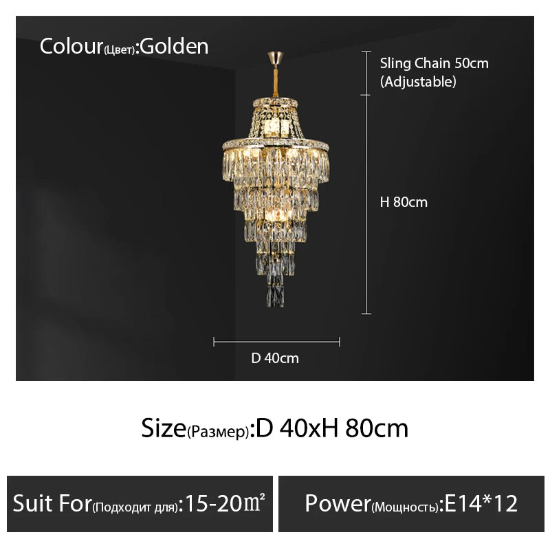 Living room pendant lamp duplex villa, hollow building, middle rise, deluxe hall, crystal lamp duplex building