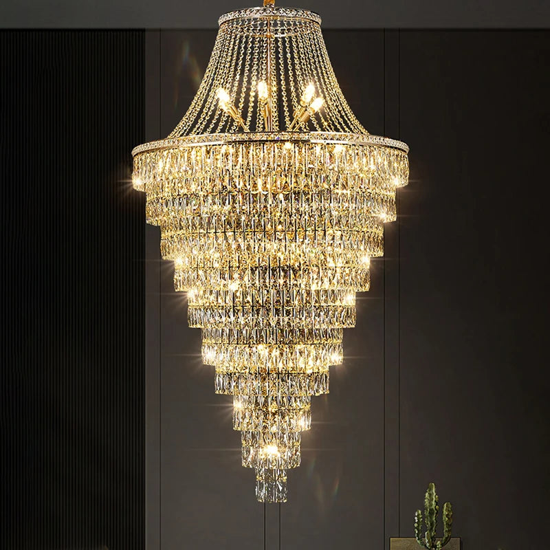 Living room pendant lamp duplex villa, hollow building, middle rise, deluxe hall, crystal lamp duplex building