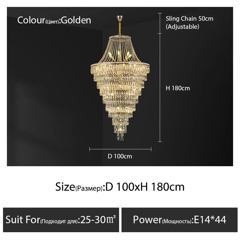 Living room pendant lamp duplex villa, hollow building, middle rise, deluxe hall, crystal lamp duplex building