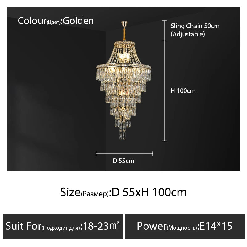 Living room pendant lamp duplex villa, hollow building, middle rise, deluxe hall, crystal lamp duplex building