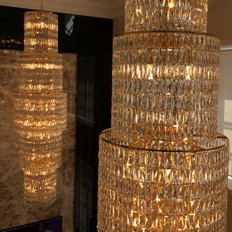 Long Crystal chandelier Villa Double Floor Living Room Lamp Hotel Lobby Crystal Chandeliers Customization Lighting Project Lamp