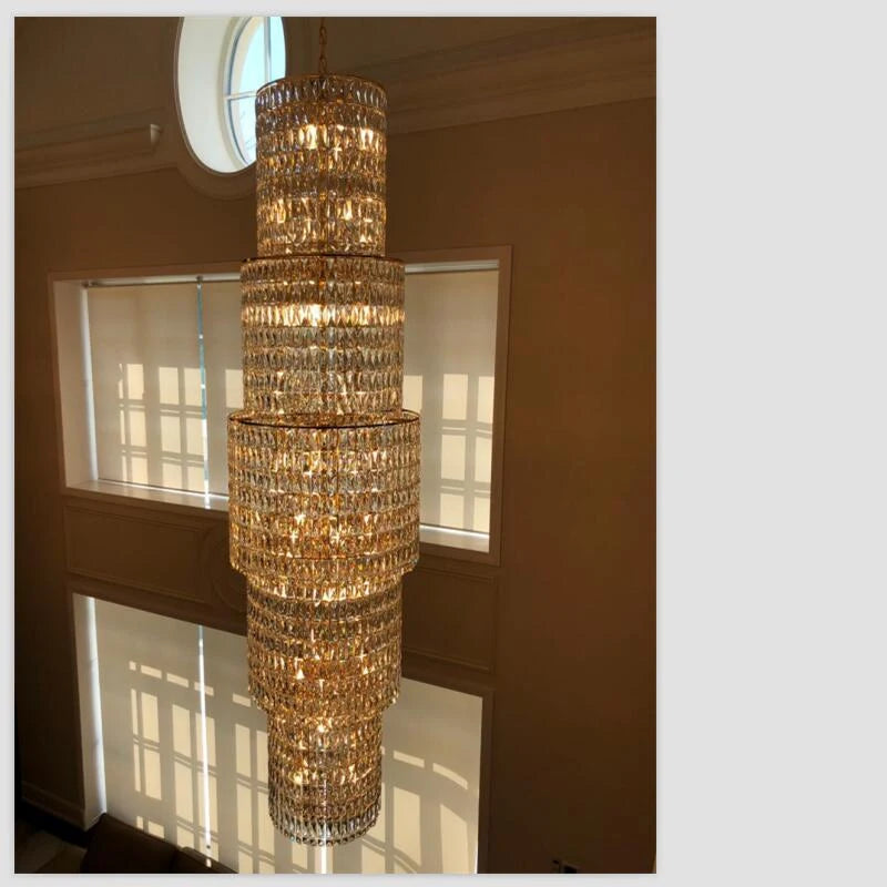 Long Crystal chandelier Villa Double Floor Living Room Lamp Hotel Lobby Crystal Chandeliers Customization Lighting Project Lamp