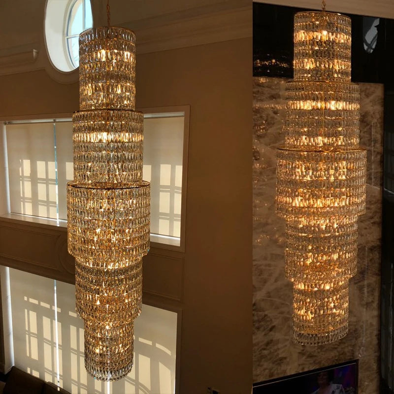 Long Crystal chandelier Villa Double Floor Living Room Lamp Hotel Lobby Crystal Chandeliers Customization Lighting Project Lamp