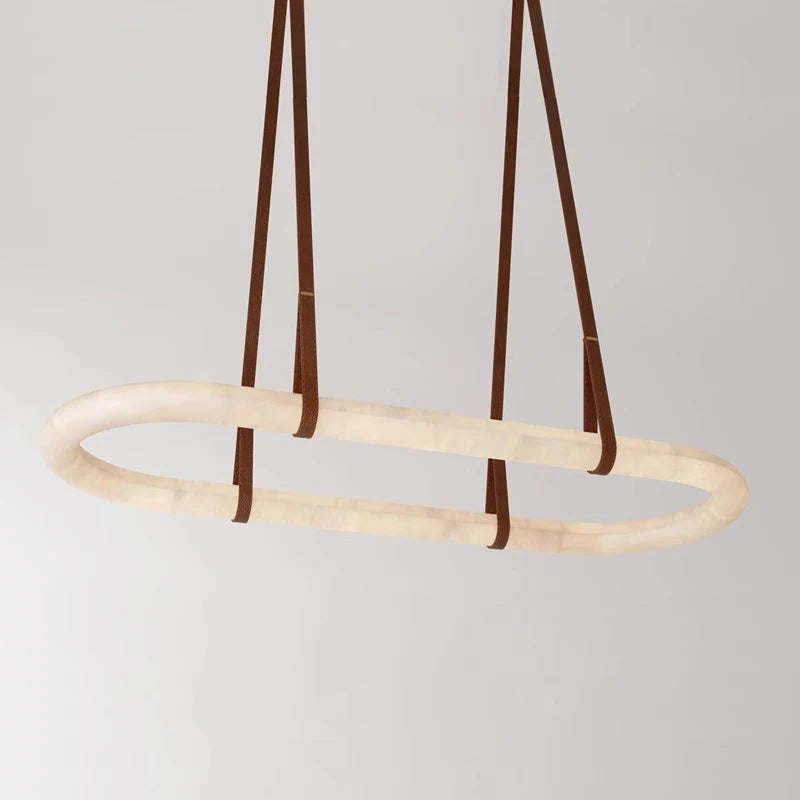 Long Luxury Natural Marble Ceiling Chandelier for Home Decoration Led White Marble Leather Hanging Lamp for Dining Room Villa