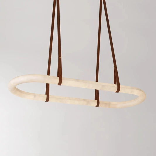 Long Luxury Natural Marble Ceiling Chandelier for Home Decoration Led White Marble Leather Hanging Lamp for Dining Room Villa