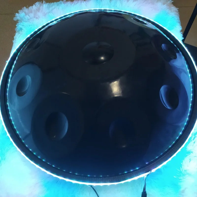 MMOOKA Luminous Handpan Drum Luminescent UFO Handpan Drums 9 Or10 Notes Nitrided Steel Percussion Musical Instrument 22 Inch Bluetooth