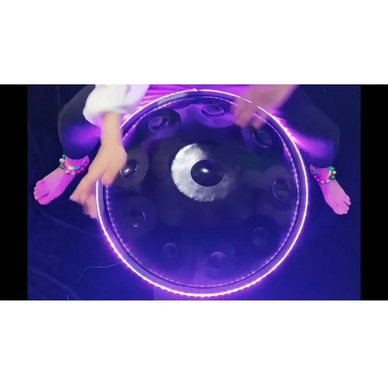 MMOOKA Luminous Handpan Drum Luminescent UFO Handpan Drums 9 Or10 Notes Nitrided Steel Percussion Musical Instrument 22 Inch Bluetooth