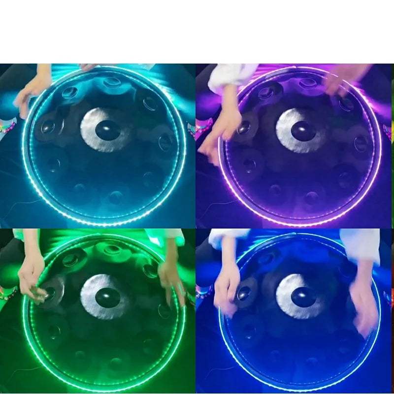 MMOOKA Luminous Handpan Drum Luminescent UFO Handpan Drums 9 Or10 Notes Nitrided Steel Percussion Musical Instrument 22 Inch Bluetooth