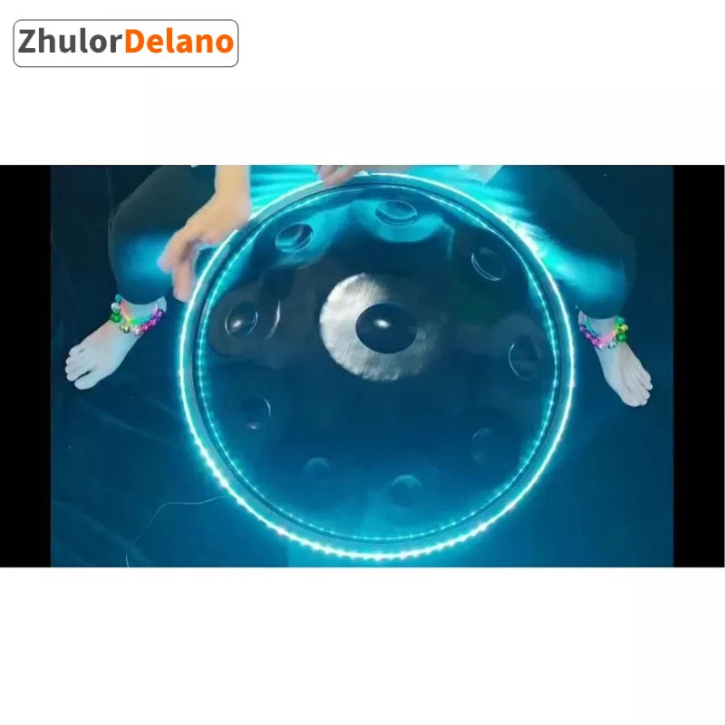 MMOOKA Luminous Handpan Drum Luminescent UFO Handpan Drums 9 Or10 Notes Nitrided Steel Percussion Musical Instrument 22 Inch Bluetooth