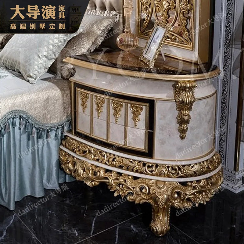 Luxurious European double bed 2m French court solid wood fabric wedding bed Large-sized villa main bed.