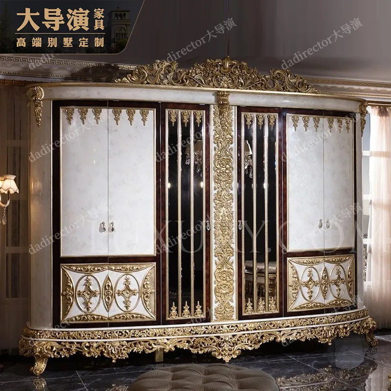 Luxurious European double bed 2m French court solid wood fabric wedding bed Large-sized villa main bed.