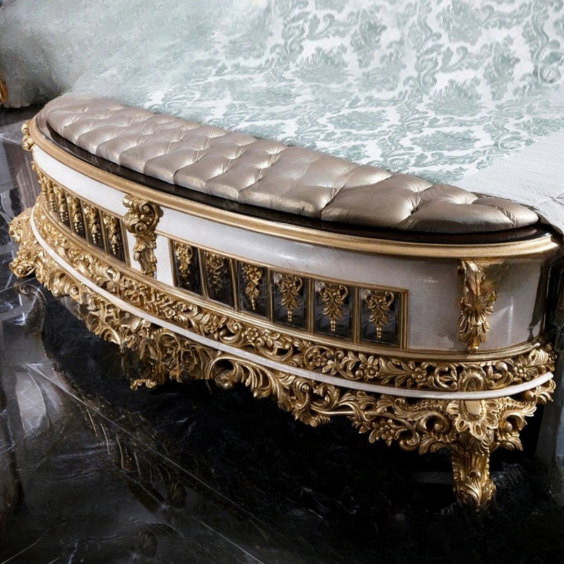 Luxurious European double bed 2m French court solid wood fabric wedding bed Large-sized villa main bed.