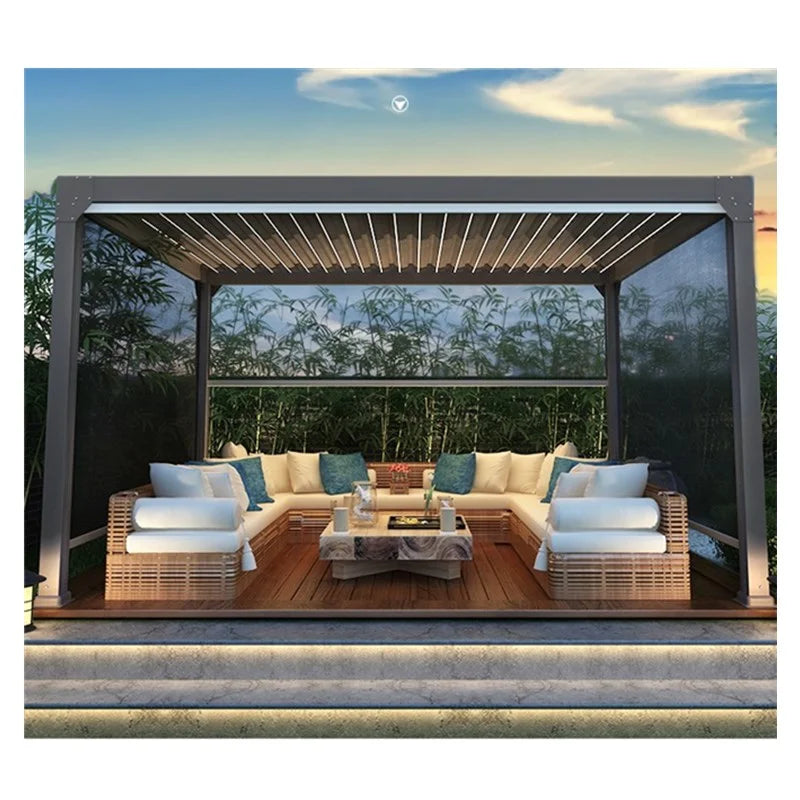Luxury Backyard Waterproof Opening Roof Louver Aluminum Gazebos Awning Garden Pergola