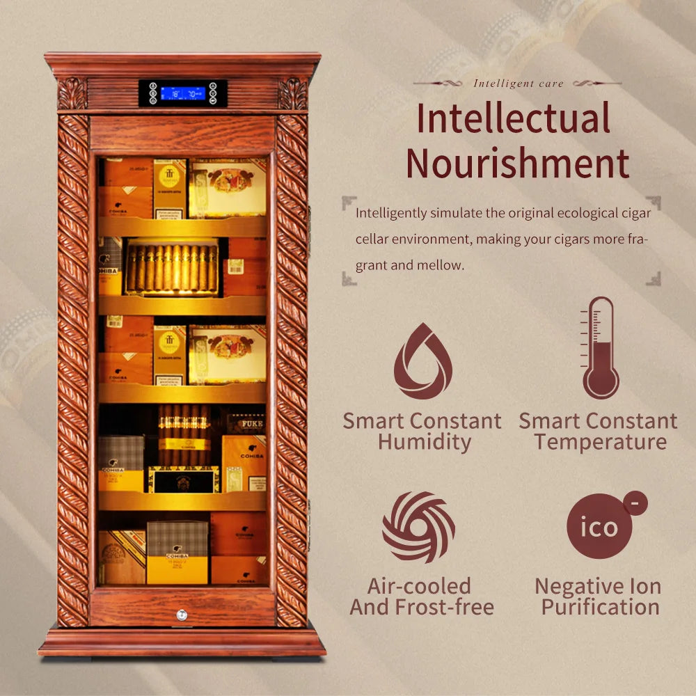 Luxury Cigar Humidor Cooler Cedar Wood Shelf Oak Solid Wood Cabinet Intelligent Control Humidity Temperature With WiFi Function