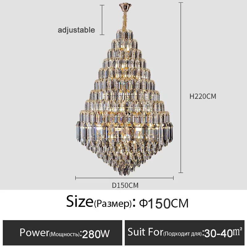 Luxury Crystal Chandelier Villa Duplex Staircase Living Room Ceiling  Pendant Lights  Modern Home Decoration New Led Gloss Lamps