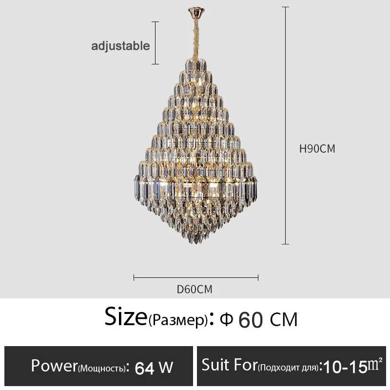 Luxury Crystal Chandelier Villa Duplex Staircase Living Room Ceiling  Pendant Lights  Modern Home Decoration New Led Gloss Lamps