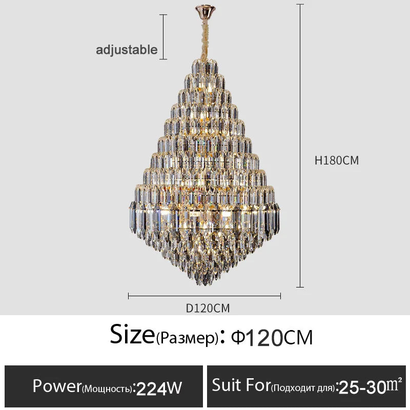 Luxury Crystal Chandelier Villa Duplex Staircase Living Room Ceiling  Pendant Lights  Modern Home Decoration New Led Gloss Lamps