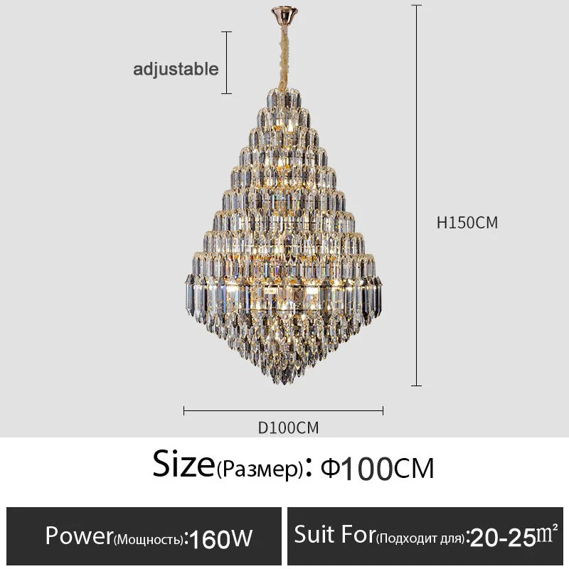Luxury Crystal Chandelier Villa Duplex Staircase Living Room Ceiling  Pendant Lights  Modern Home Decoration New Led Gloss Lamps