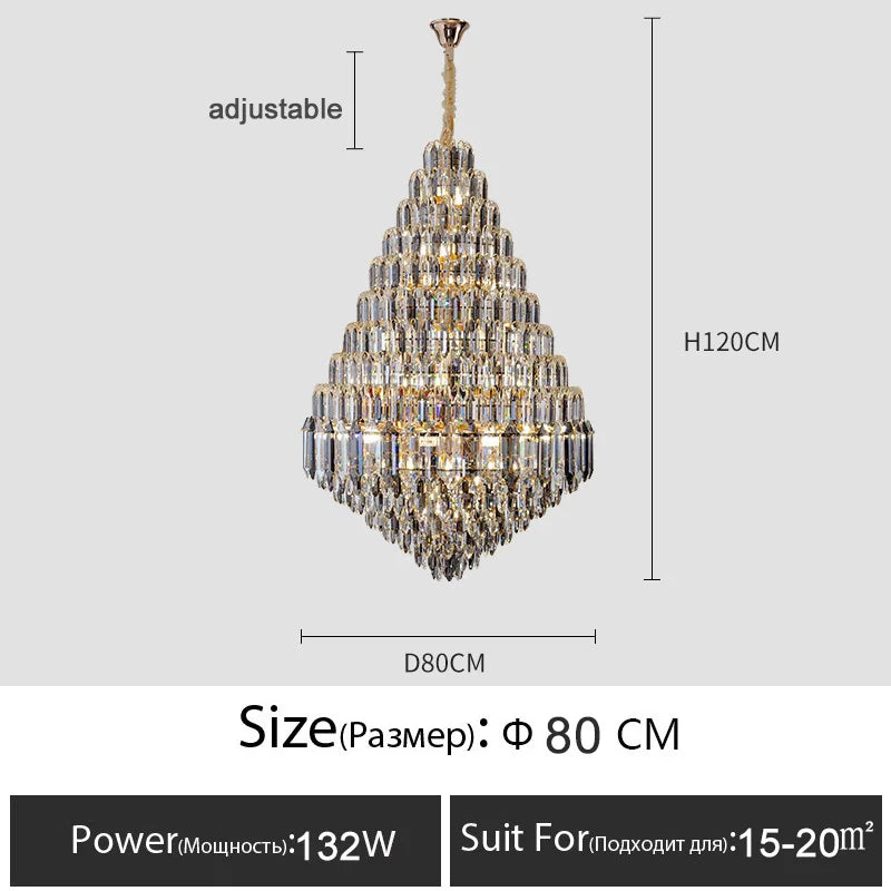 Luxury Crystal Chandelier Villa Duplex Staircase Living Room Ceiling  Pendant Lights  Modern Home Decoration New Led Gloss Lamps