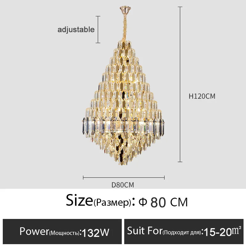 Luxury Crystal Chandelier Villa Duplex Staircase Living Room Ceiling  Pendant Lights  Modern Home Decoration New Led Gloss Lamps