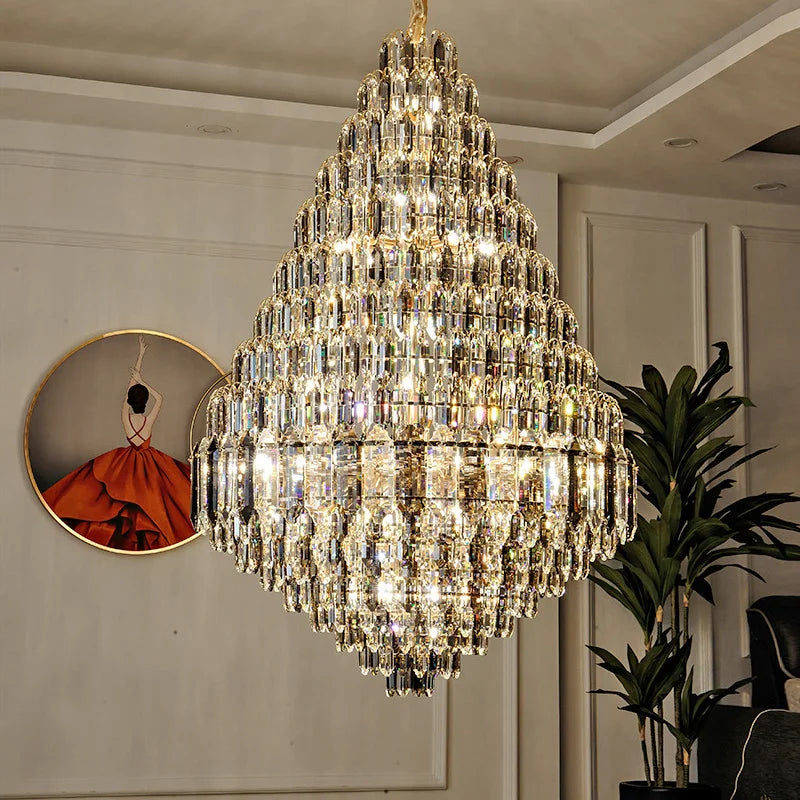 Luxury Crystal Chandelier Villa Duplex Staircase Living Room Ceiling  Pendant Lights  Modern Home Decoration New Led Gloss Lamps