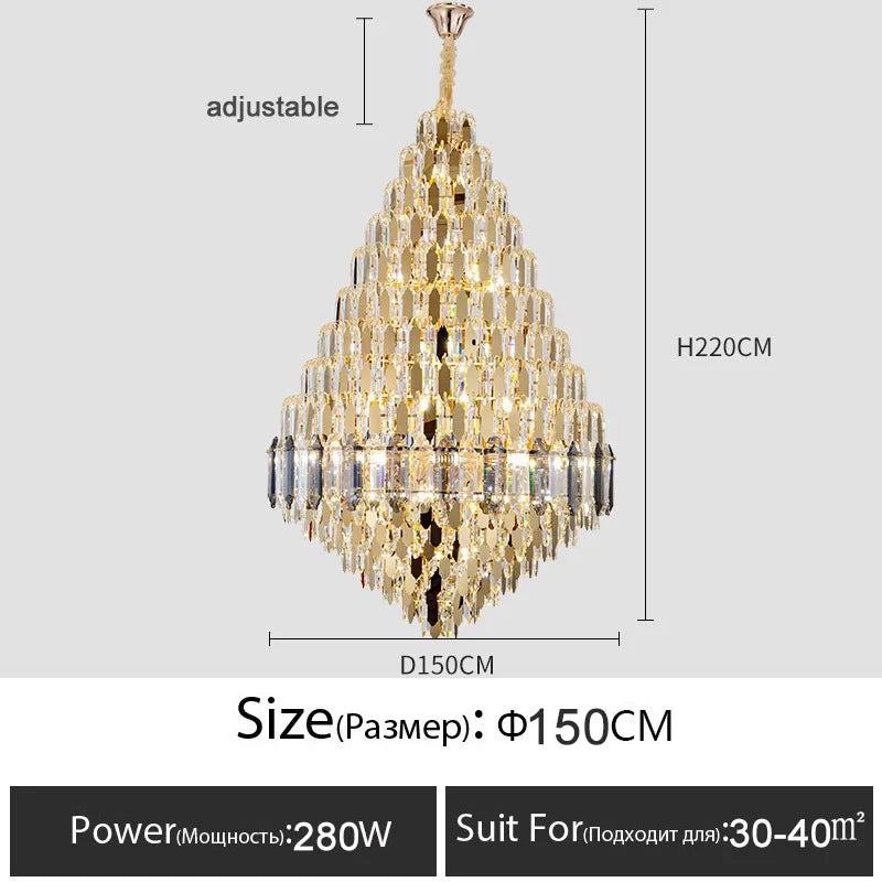 Luxury Crystal Chandelier Villa Duplex Staircase Living Room Ceiling  Pendant Lights  Modern Home Decoration New Led Gloss Lamps