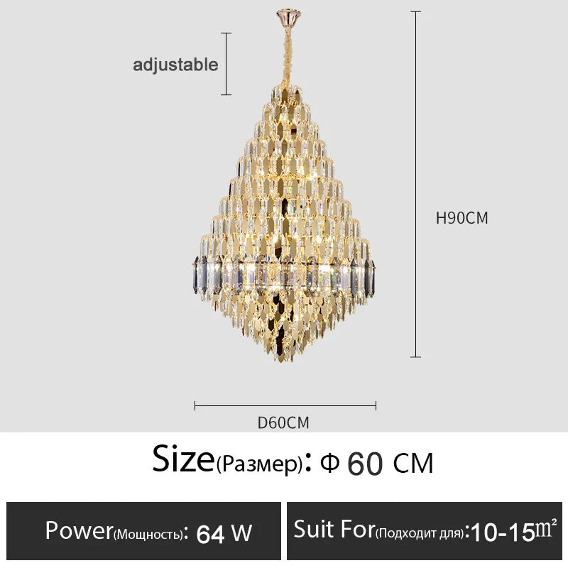 Luxury Crystal Chandelier Villa Duplex Staircase Living Room Ceiling  Pendant Lights  Modern Home Decoration New Led Gloss Lamps
