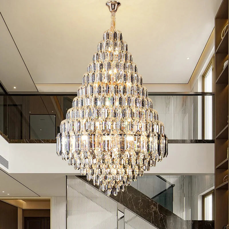 Luxury Crystal Chandelier Villa Duplex Staircase Living Room Ceiling  Pendant Lights  Modern Home Decoration New Led Gloss Lamps