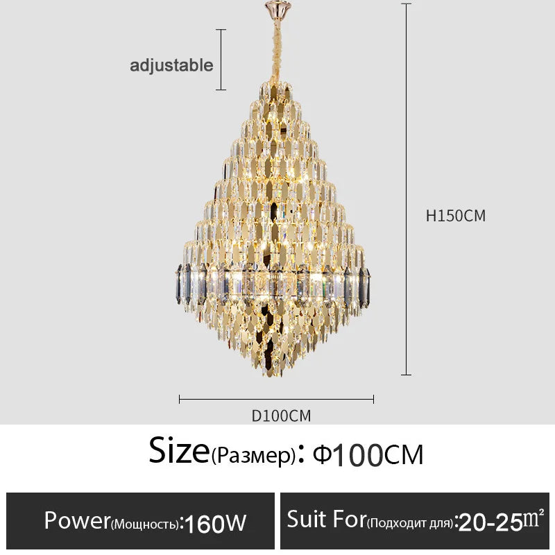 Luxury Crystal Chandelier Villa Duplex Staircase Living Room Ceiling  Pendant Lights  Modern Home Decoration New Led Gloss Lamps