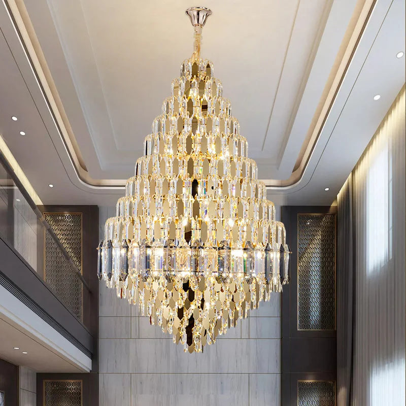 Luxury Crystal Chandelier Villa Duplex Staircase Living Room Ceiling  Pendant Lights  Modern Home Decoration New Led Gloss Lamps