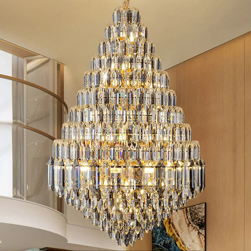 Luxury Crystal Chandelier Villa Duplex Staircase Living Room Ceiling  Pendant Lights  Modern Home Decoration New Led Gloss Lamps