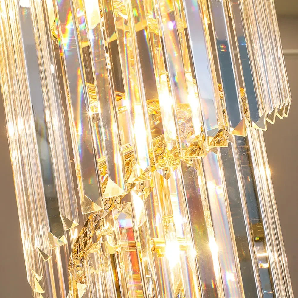 Luxury Crystal LED Chandelier For Staircase Villa Large Modern Cristal Stair Hanging Lamp Gold Home Indoor Long Lighting Fixture