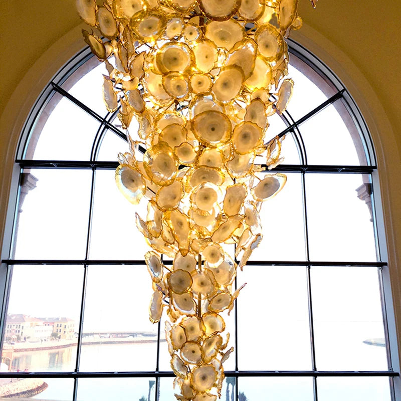Luxury Gold Crystal Chandeliers Dining Room Vintage Art Murano Glass Hanging Lamp for Villa Loft Suspended Lighting Fixtures