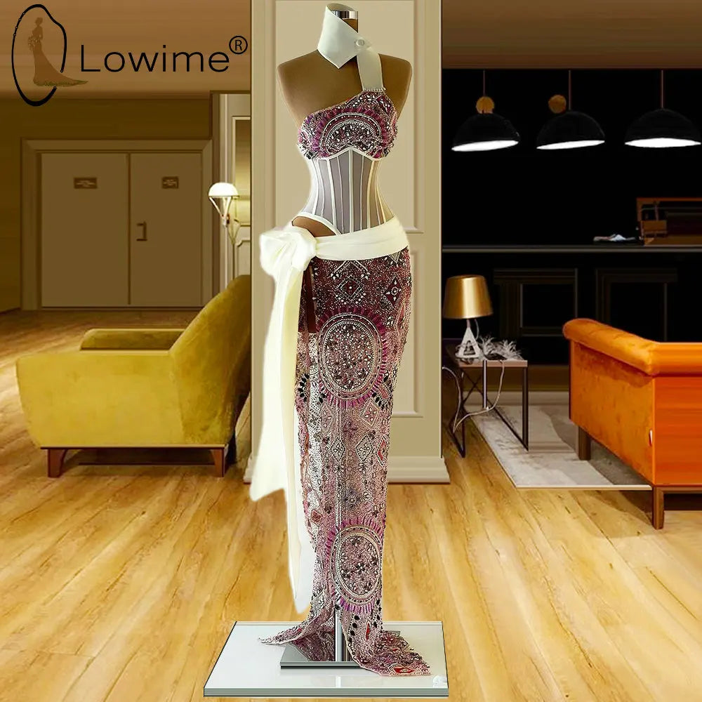 Luxury Heavy Beading Mermaid Evening Dresses for Women 2021 Sexy Illusion See Boning Party Pageant Gowns Vestidos Formales