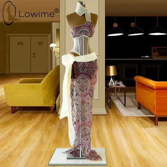 Luxury Heavy Beading Mermaid Evening Dresses for Women 2021 Sexy Illusion See Boning Party Pageant Gowns Vestidos Formales