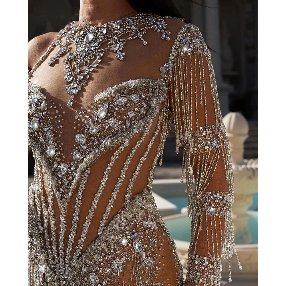 Luxury Mermaid Evening Dresses For Women Crystal Tassel Sexy Banquet Gowns Custom Made Robe De Soirée
