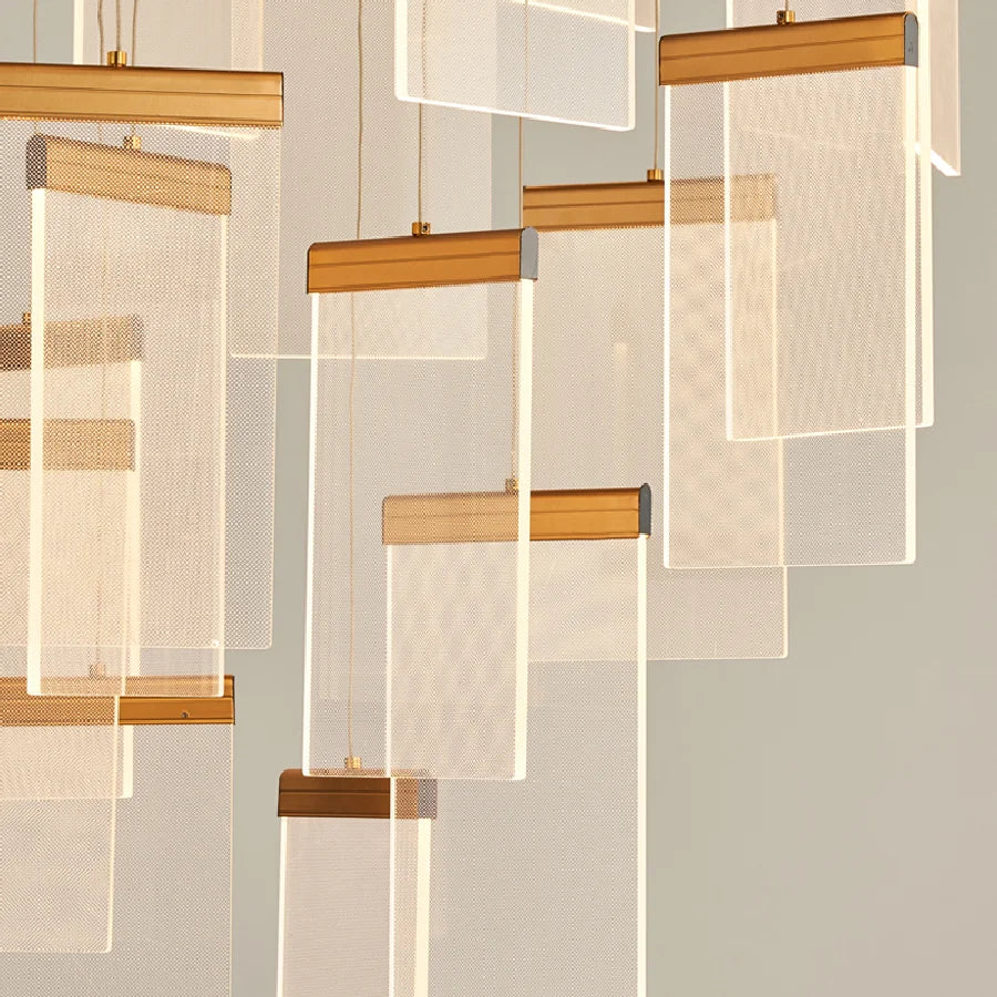 Luxury Modern Led Chandelier For Staircase New Creative Design Hallway Villa Gold Hanging Lighting Long Acrylic Indoor Home Lamp