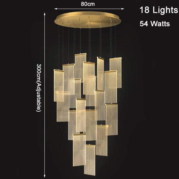 Luxury Modern Led Chandelier For Staircase New Creative Design Hallway Villa Gold Hanging Lighting Long Acrylic Indoor Home Lamp
