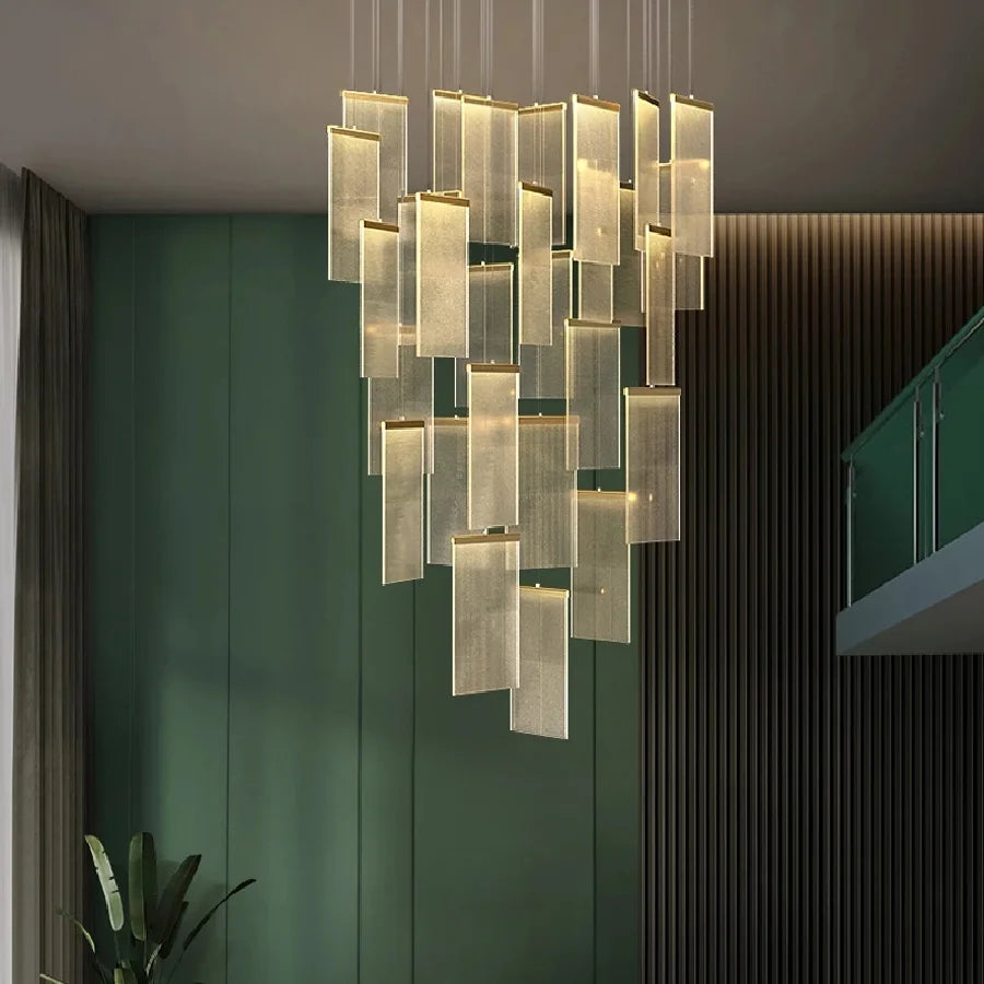 Luxury Modern Led Chandelier For Staircase New Creative Design Hallway Villa Gold Hanging Lighting Long Acrylic Indoor Home Lamp