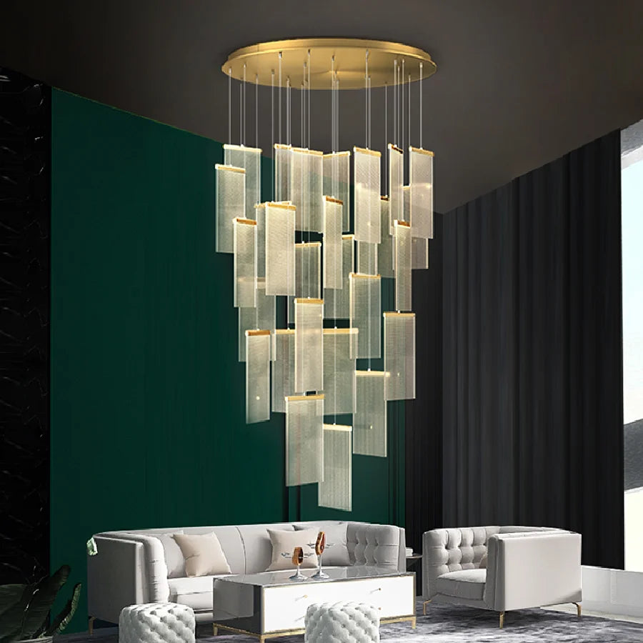 Luxury Modern Led Chandelier For Staircase New Creative Design Hallway Villa Gold Hanging Lighting Long Acrylic Indoor Home Lamp