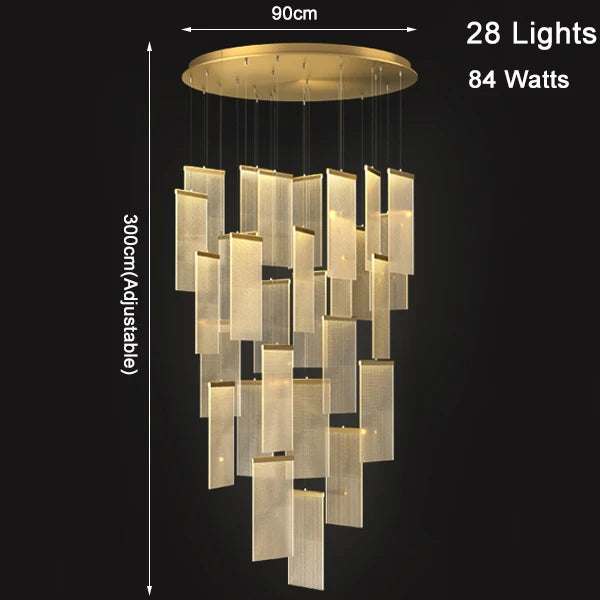 Luxury Modern Led Chandelier For Staircase New Creative Design Hallway Villa Gold Hanging Lighting Long Acrylic Indoor Home Lamp