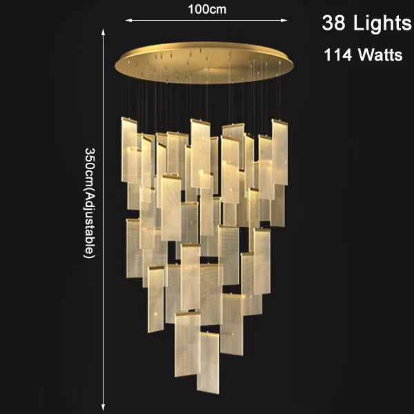 Luxury Modern Led Chandelier For Staircase New Creative Design Hallway Villa Gold Hanging Lighting Long Acrylic Indoor Home Lamp