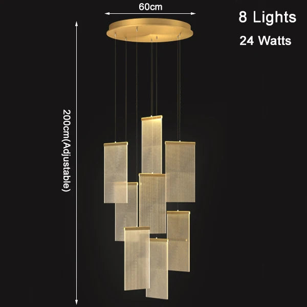 Luxury Modern Led Chandelier For Staircase New Creative Design Hallway Villa Gold Hanging Lighting Long Acrylic Indoor Home Lamp