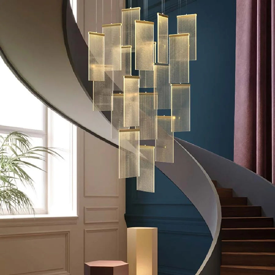 Luxury Modern Led Chandelier For Staircase New Creative Design Hallway Villa Gold Hanging Lighting Long Acrylic Indoor Home Lamp