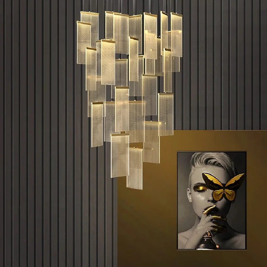 Luxury Modern Led Chandelier For Staircase New Creative Design Hallway Villa Gold Hanging Lighting Long Acrylic Indoor Home Lamp